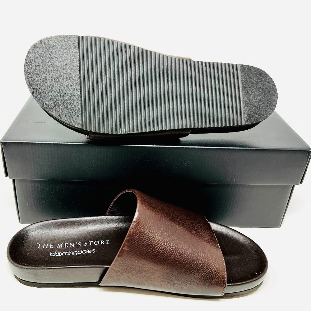 Men's Store Bloomingdales Exclusive Smith Brown Leather Men's Slides Sandals